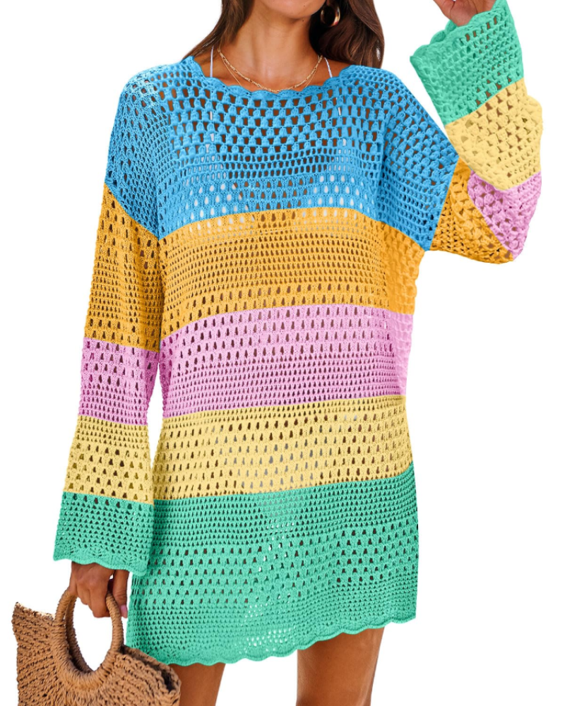 Vianney Abito da Spiaggia Donna – Abito Trasparente in Crochet, Copricostume Estivo Elegante in Maglia