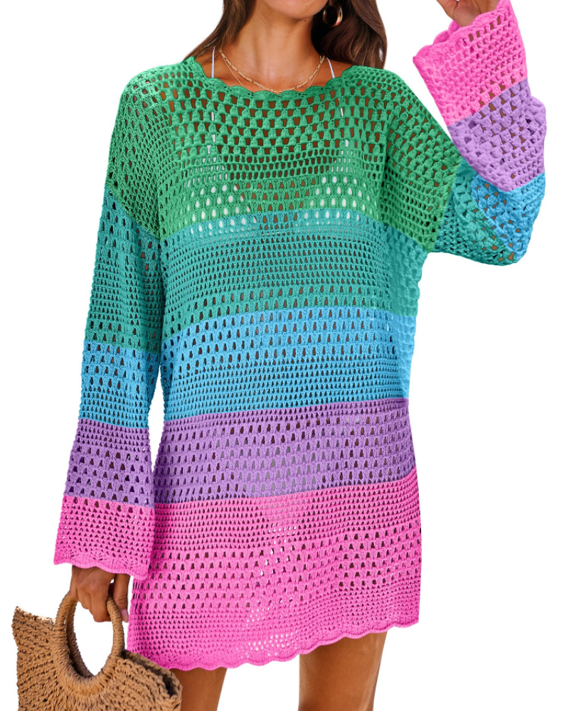 Vianney Abito da Spiaggia Donna – Abito Trasparente in Crochet, Copricostume Estivo Elegante in Maglia