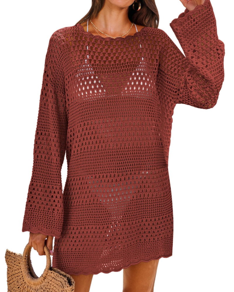 Vianney Abito da Spiaggia Donna – Abito Trasparente in Crochet, Copricostume Estivo Elegante in Maglia