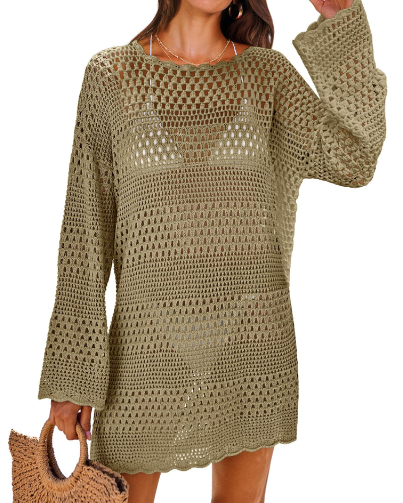 Vianney Abito da Spiaggia Donna – Abito Trasparente in Crochet, Copricostume Estivo Elegante in Maglia