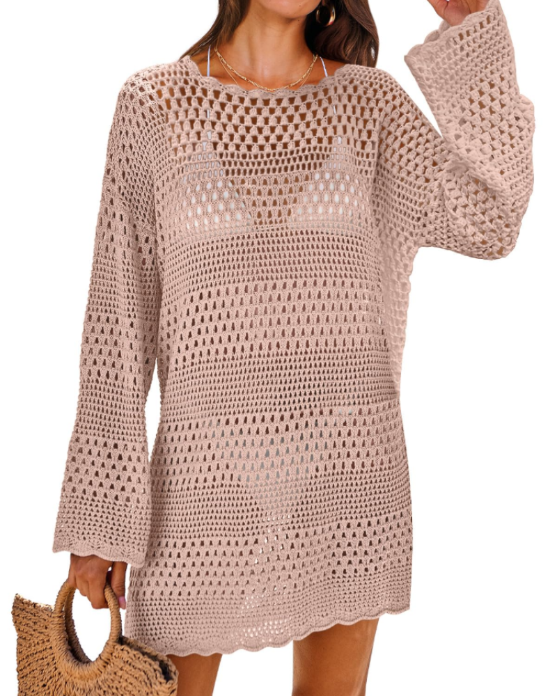 Vianney Abito da Spiaggia Donna – Abito Trasparente in Crochet, Copricostume Estivo Elegante in Maglia