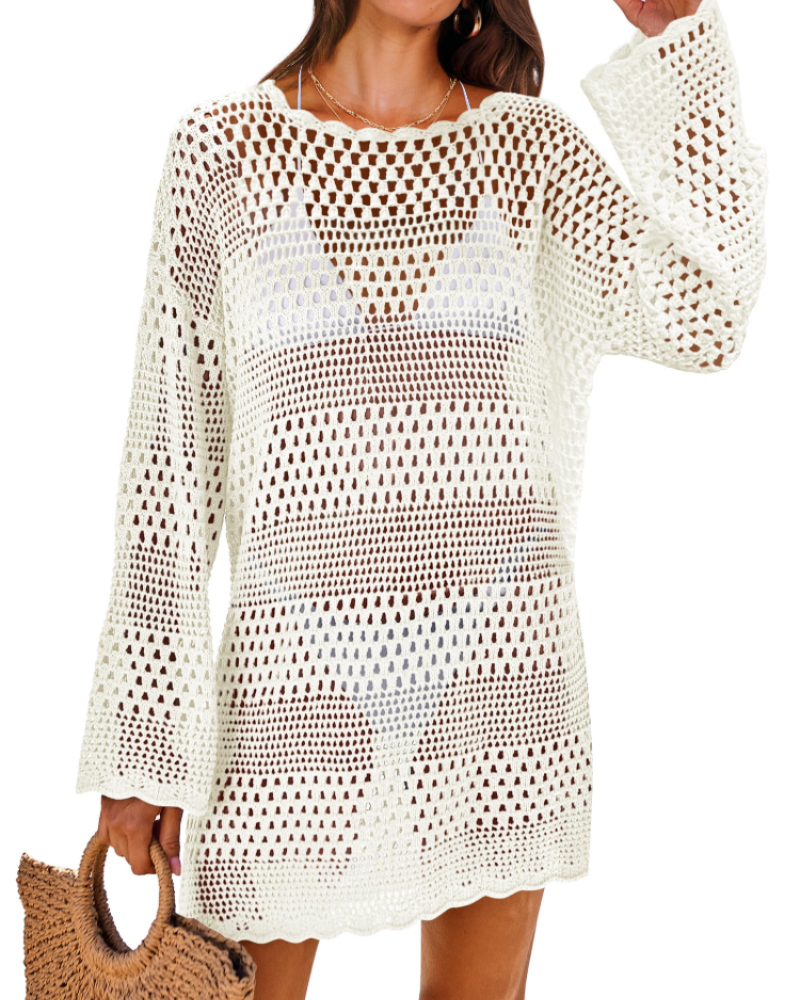 Vianney Abito da Spiaggia Donna – Abito Trasparente in Crochet, Copricostume Estivo Elegante in Maglia