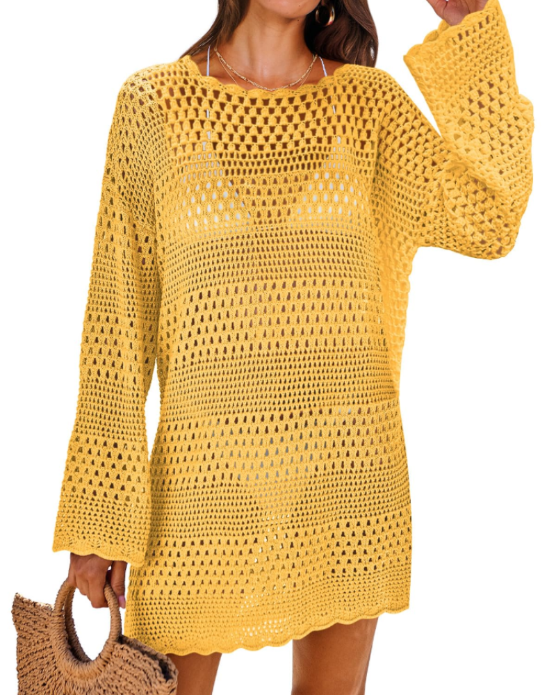 Vianney Abito da Spiaggia Donna – Abito Trasparente in Crochet, Copricostume Estivo Elegante in Maglia