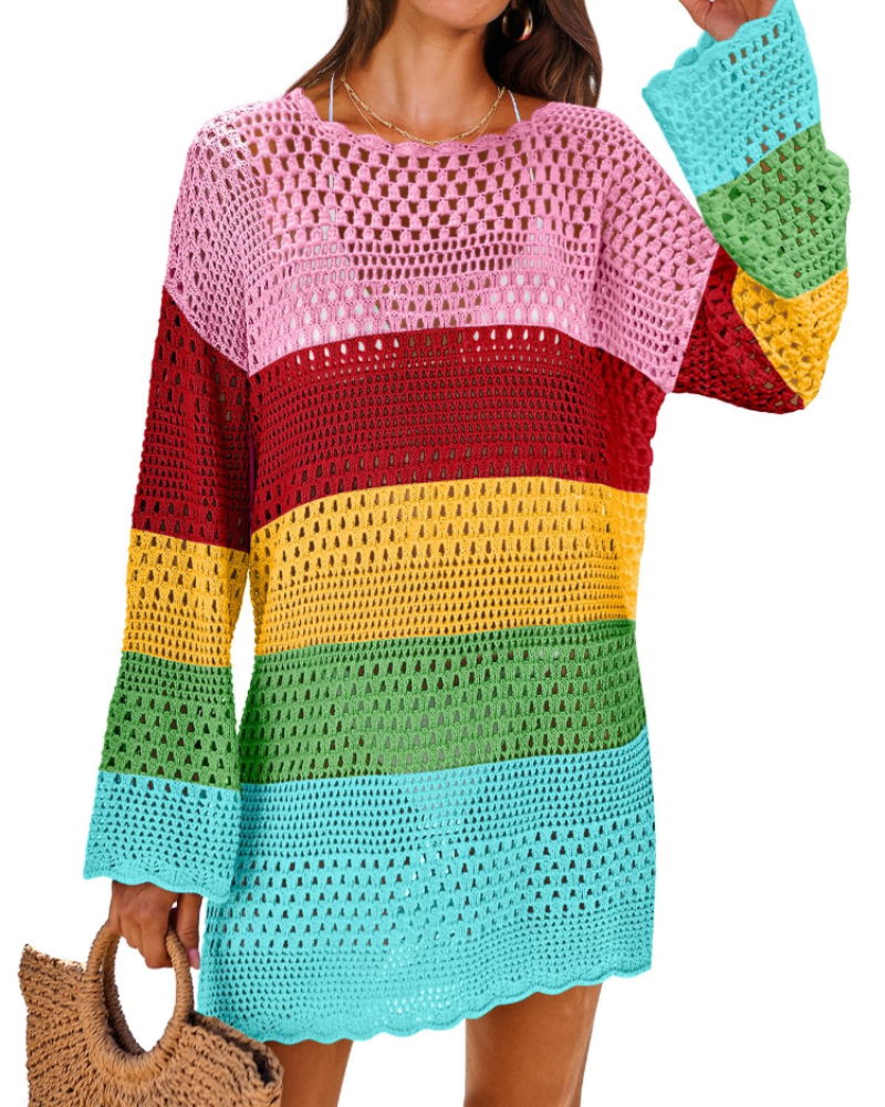 Vianney Abito da Spiaggia Donna – Abito Trasparente in Crochet, Copricostume Estivo Elegante in Maglia
