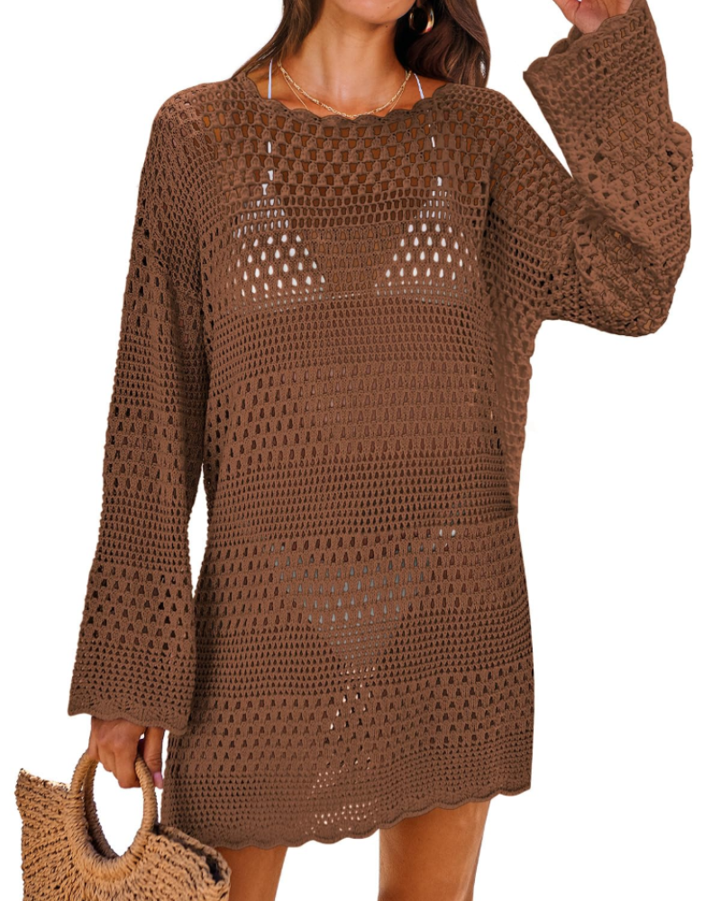 Vianney Abito da Spiaggia Donna – Abito Trasparente in Crochet, Copricostume Estivo Elegante in Maglia