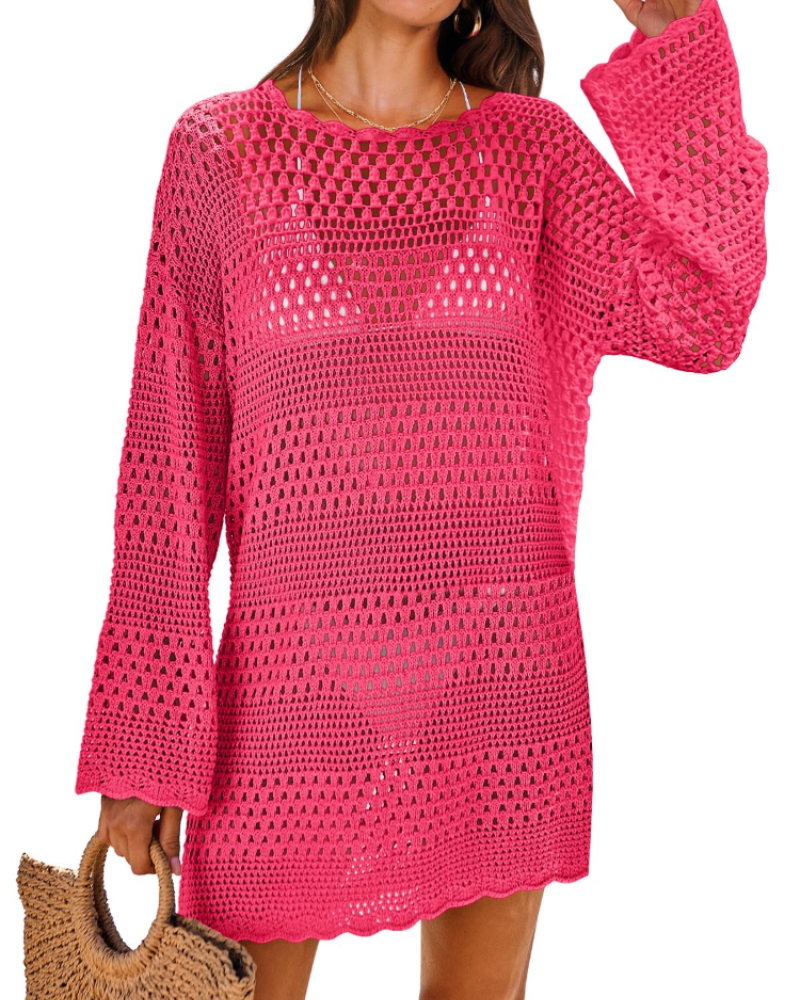 Vianney Abito da Spiaggia Donna – Abito Trasparente in Crochet, Copricostume Estivo Elegante in Maglia