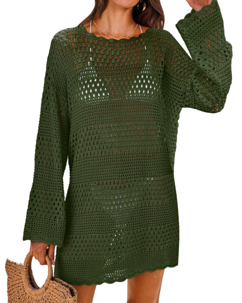 Vianney Abito da Spiaggia Donna – Abito Trasparente in Crochet, Copricostume Estivo Elegante in Maglia