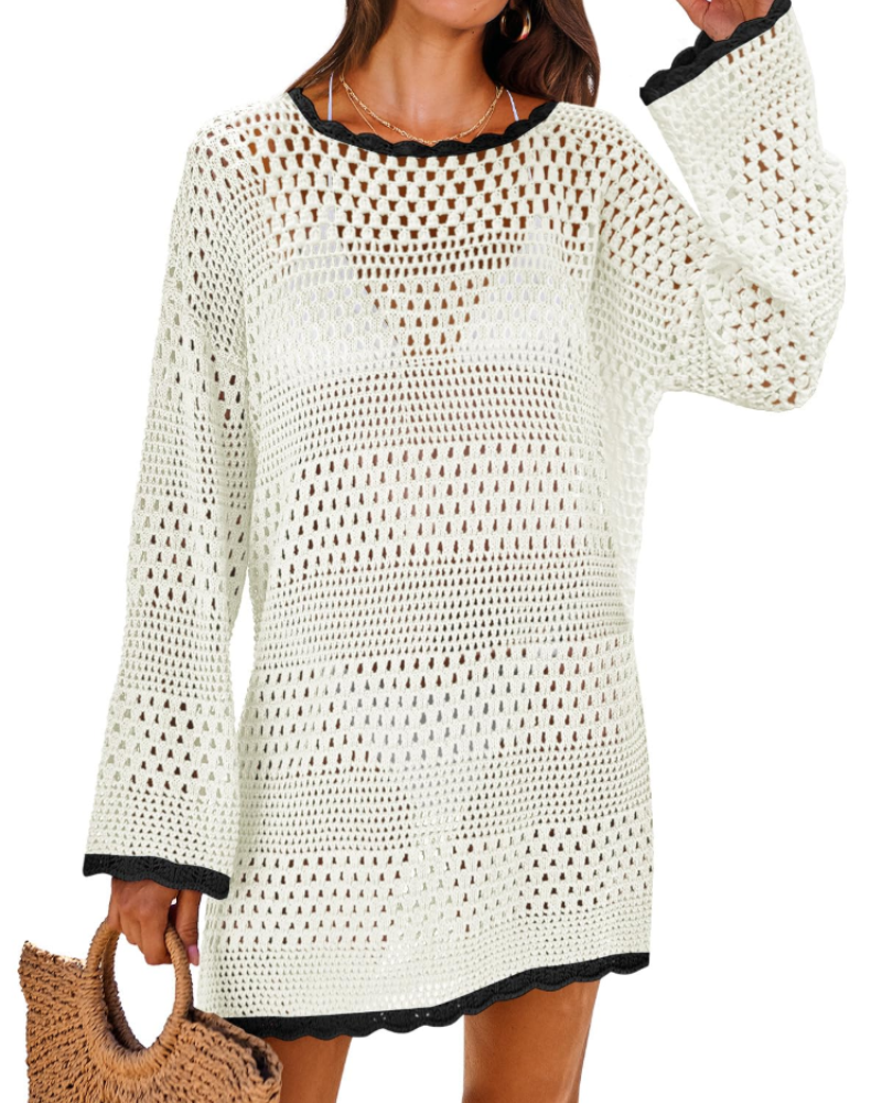 Vianney Abito da Spiaggia Donna – Abito Trasparente in Crochet, Copricostume Estivo Elegante in Maglia