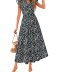 Vestito Midi Donna Olivia a Fiori – Scollo a V Bohemien con Volant e Tasche