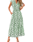 Vestito Midi Donna Olivia a Fiori – Scollo a V Bohemien con Volant e Tasche