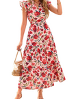 Vestito Midi Donna Olivia a Fiori – Scollo a V Bohemien con Volant e Tasche