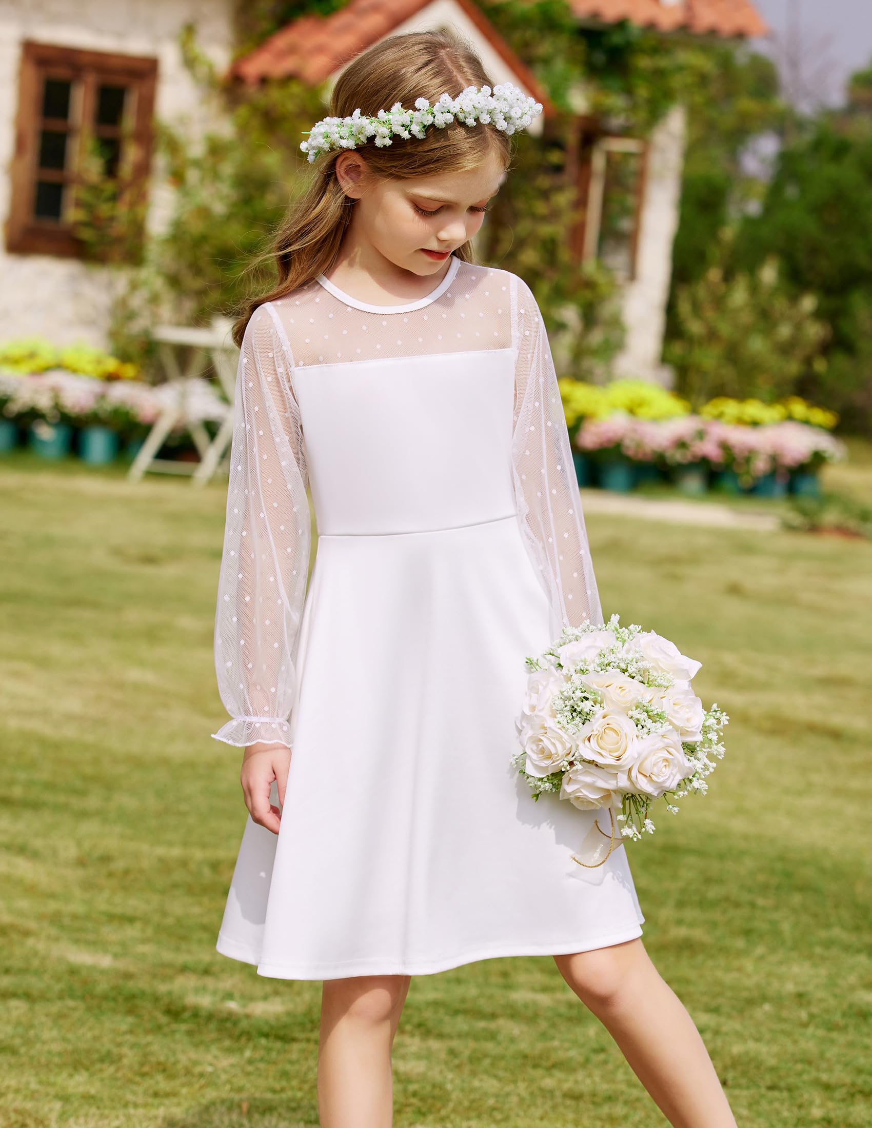 Vestito Aishi per Ragazza – Maniche Lunghe in Mesh, Taglio A-Line e Vita Alta con Tasche