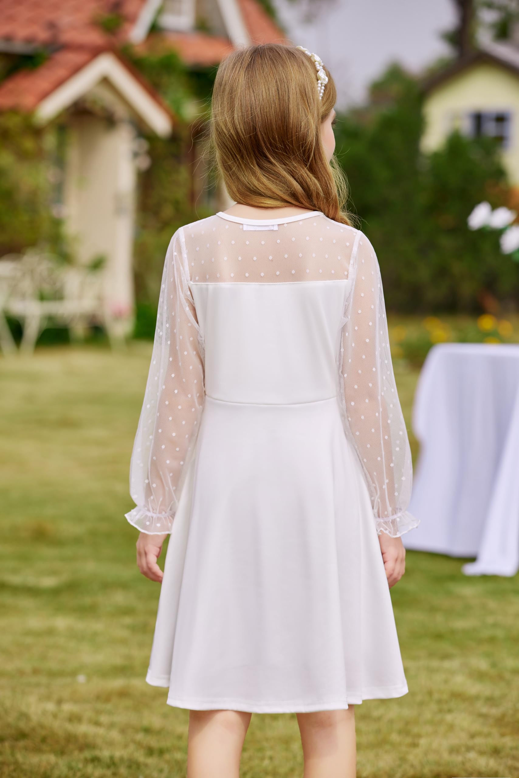 Vestito Aishi per Ragazza – Maniche Lunghe in Mesh, Taglio A-Line e Vita Alta con Tasche