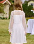 Vestito Aishi per Ragazza – Maniche Lunghe in Mesh, Taglio A-Line e Vita Alta con Tasche