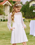 Vestito Aishi per Ragazza – Maniche Lunghe in Mesh, Taglio A-Line e Vita Alta con Tasche
