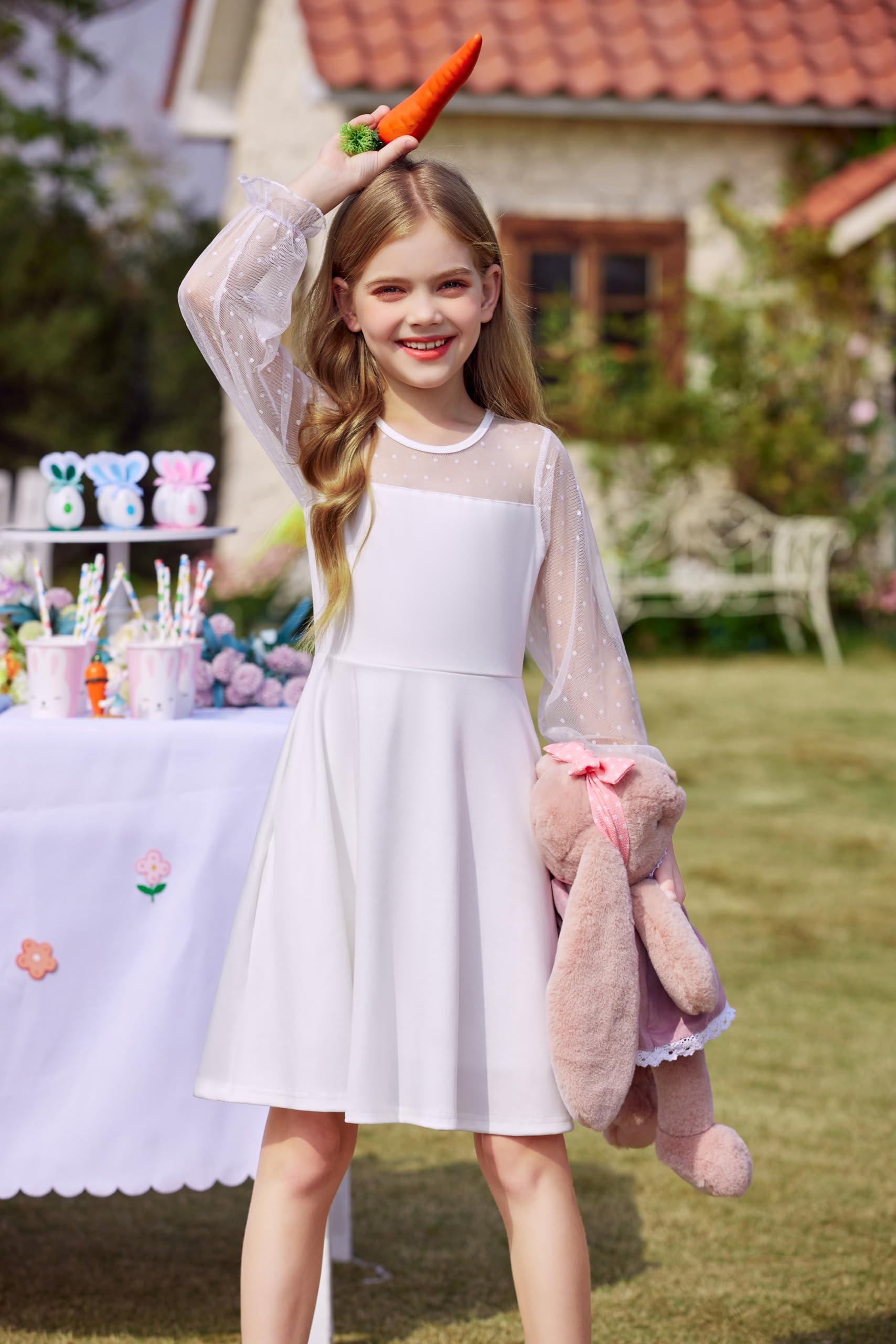 Vestito Aishi per Ragazza – Maniche Lunghe in Mesh, Taglio A-Line e Vita Alta con Tasche