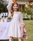 Vestito Aishi per Ragazza – Maniche Lunghe in Mesh, Taglio A-Line e Vita Alta con Tasche