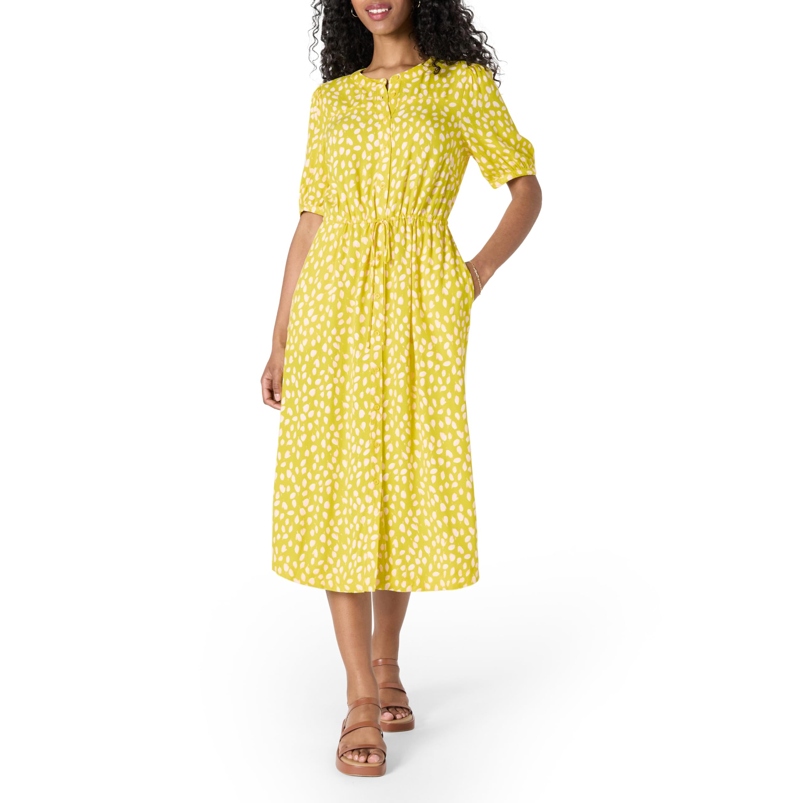 Vestito Donna Krishna – Taglio A-Line Sagomato, Maniche Corte e Gonna Midi Svasata con Tasche