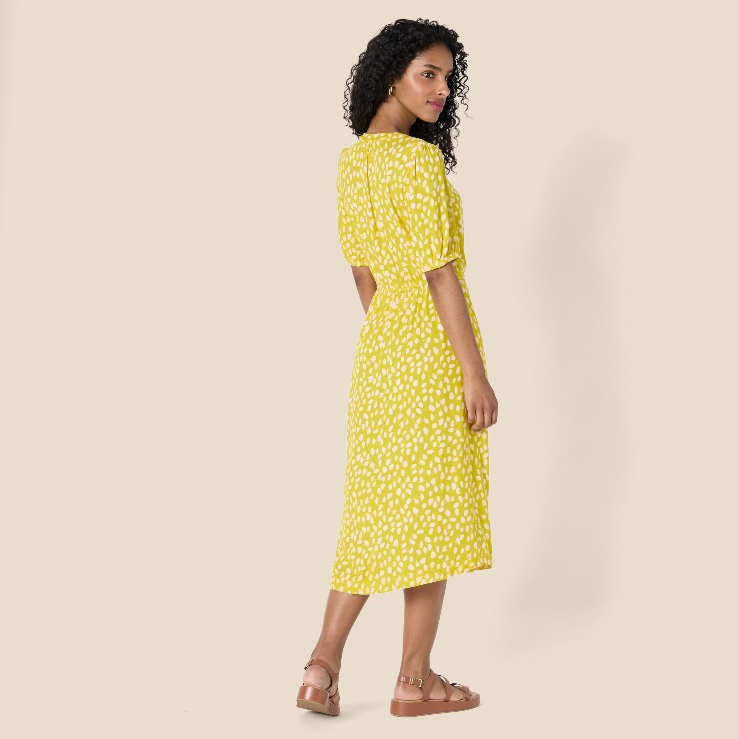 Vestito Donna Krishna – Taglio A-Line Sagomato, Maniche Corte e Gonna Midi Svasata con Tasche