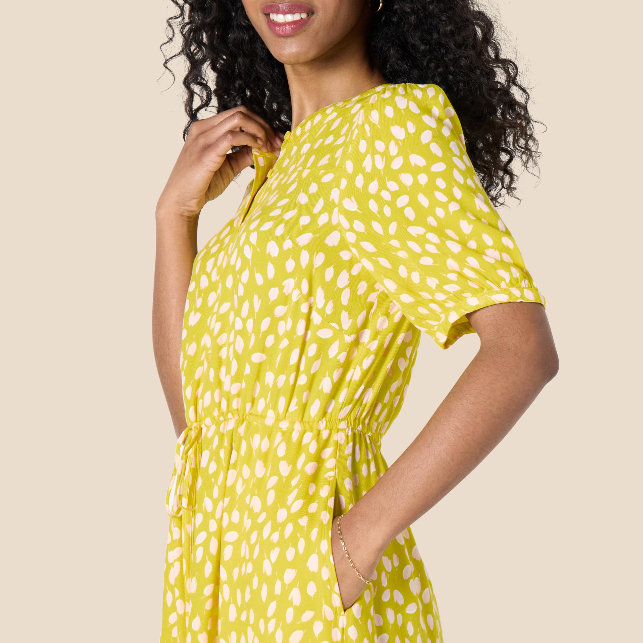 Vestito Donna Krishna – Taglio A-Line Sagomato, Maniche Corte e Gonna Midi Svasata con Tasche
