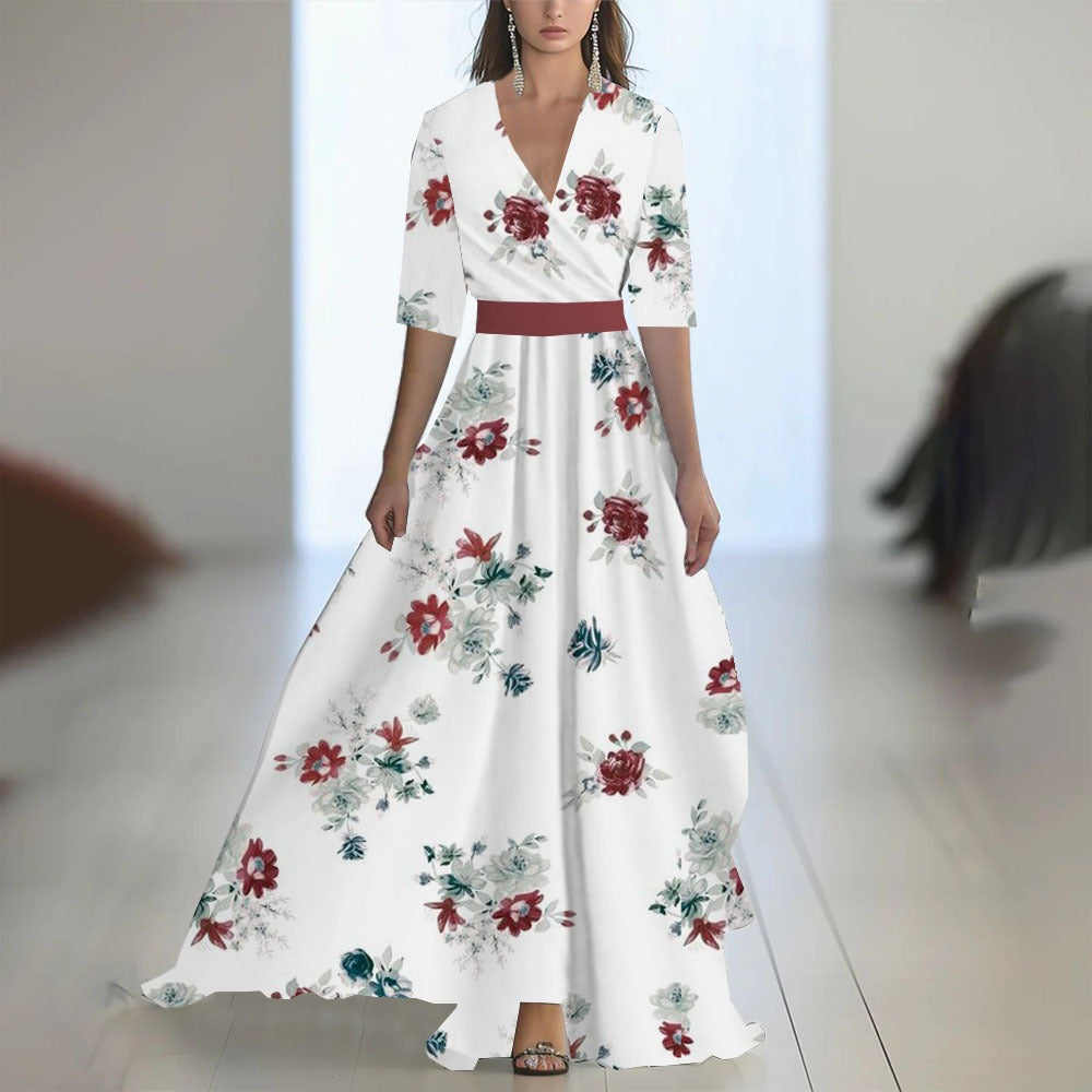 Abito lungo donna in tessuto leggero, scollo a V — vista 14