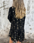 Willow | Vestito midi boho a balze con scollo a V da donna con dettagli dorati