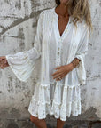 Willow | Vestito midi boho a balze con scollo a V da donna con dettagli dorati