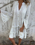 Willow | Vestito midi boho a balze con scollo a V da donna con dettagli dorati
