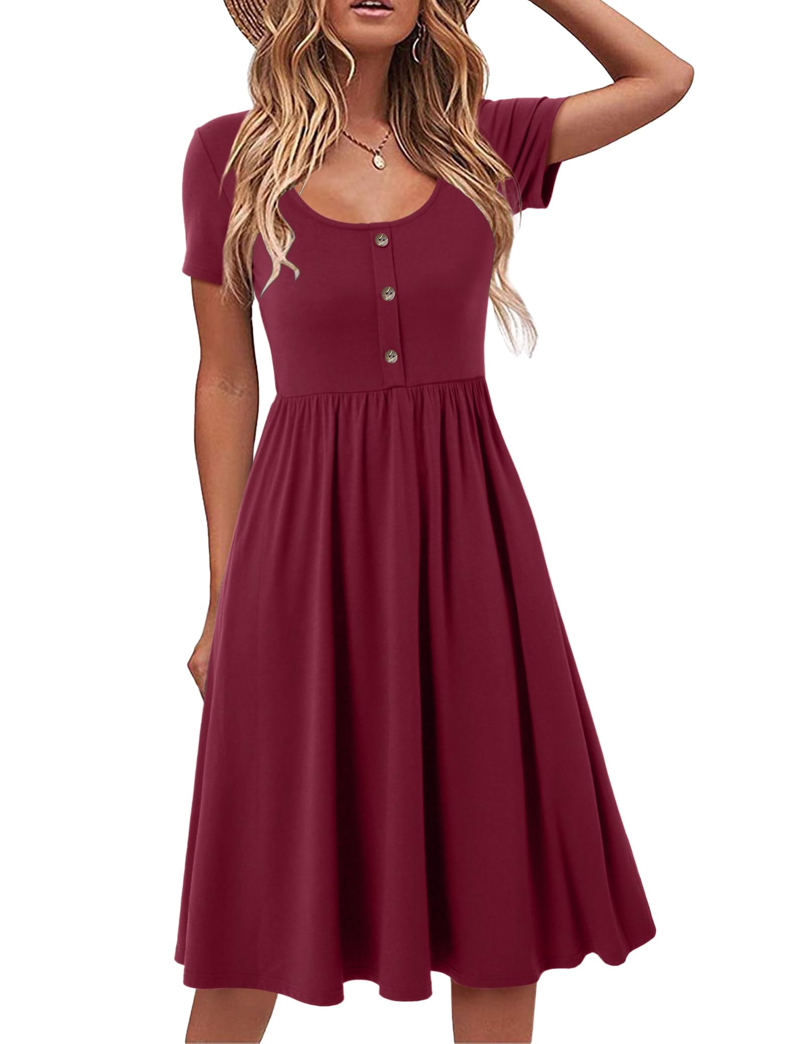 Abito Donna Maloi – Girocollo, Taglio A-Line Midi e Vita Elastica con Tasche Estate
