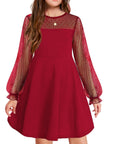 Vestito Aishi per Ragazza – Maniche Lunghe in Mesh, Taglio A-Line e Vita Alta con Tasche