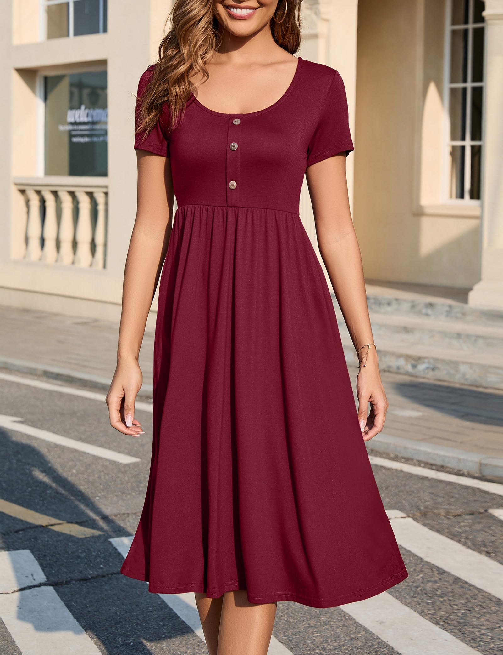 Abito Donna Maloi – Girocollo, Taglio A-Line Midi e Vita Elastica con Tasche Estate