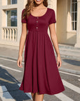 Abito Donna Maloi – Girocollo, Taglio A-Line Midi e Vita Elastica con Tasche Estate