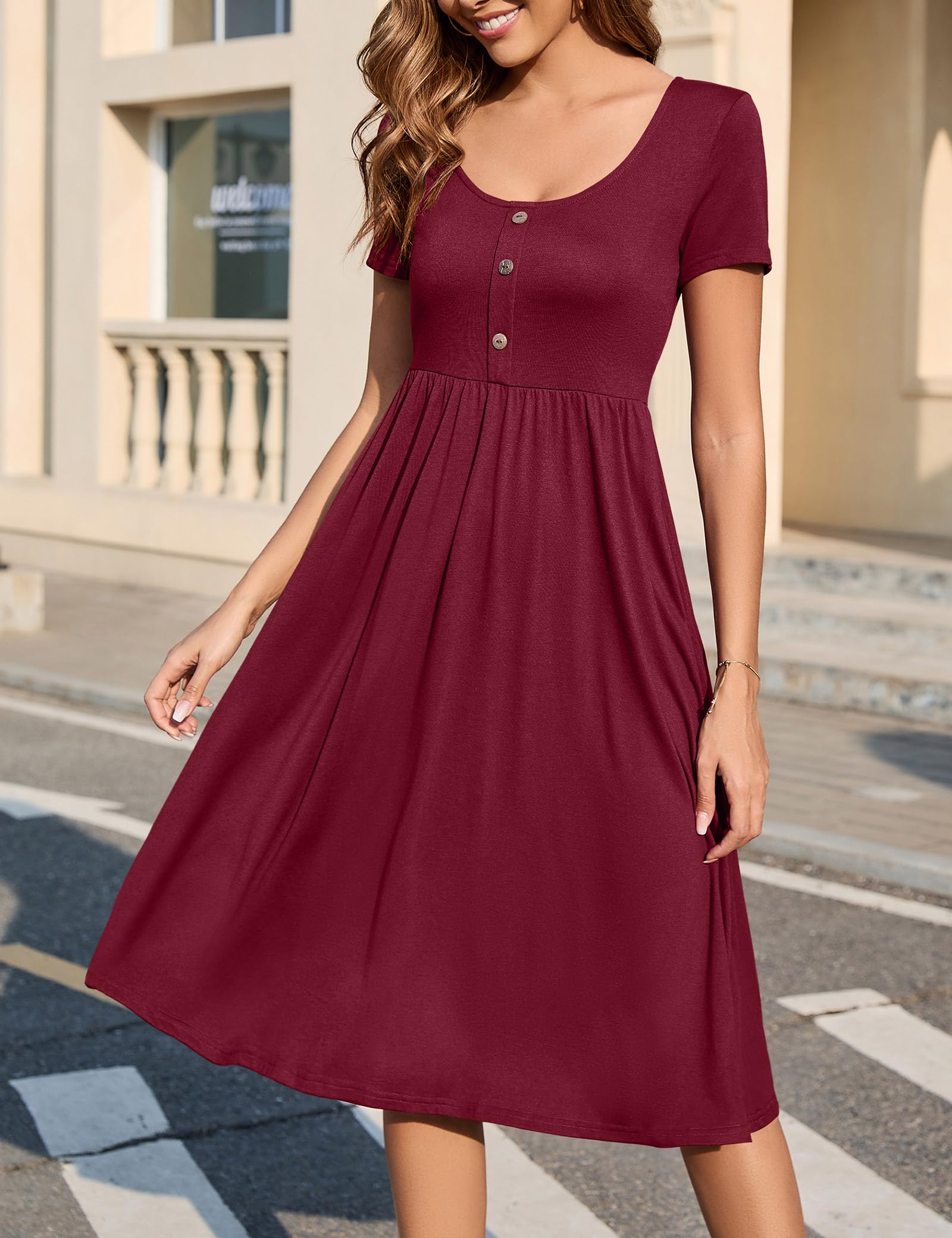 Abito Donna Maloi – Girocollo, Taglio A-Line Midi e Vita Elastica con Tasche Estate