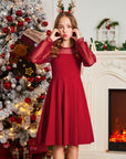 Vestito Aishi per Ragazza – Maniche Lunghe in Mesh, Taglio A-Line e Vita Alta con Tasche