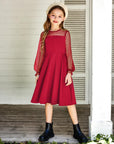 Vestito Aishi per Ragazza – Maniche Lunghe in Mesh, Taglio A-Line e Vita Alta con Tasche