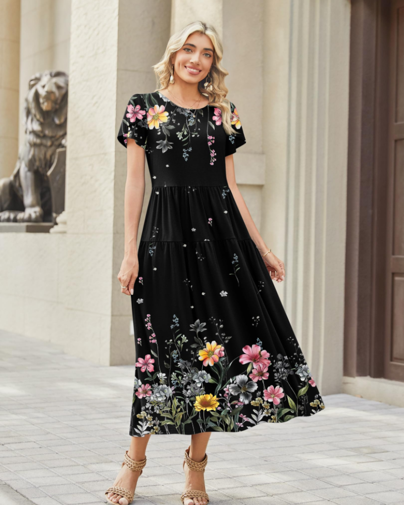 Abito Maxi Bohemien Olivia da Donna – Abito Lungo Floreale con Taglio A e Tasche