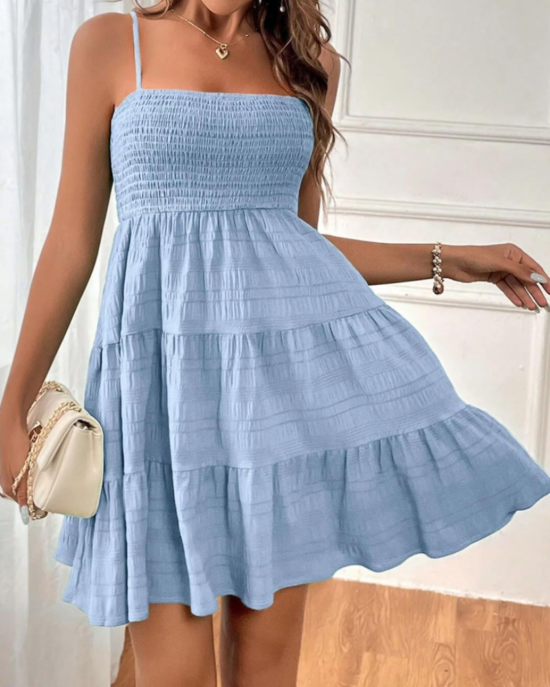 Vestito Mini Estivo da Donna Odelith – Spalline Sottili, Scollo Smockato, Taglio A-Line