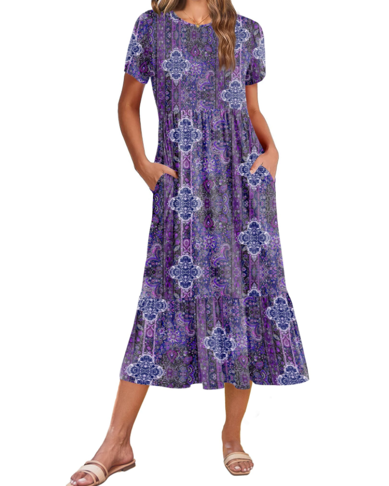 Vestito Midi Emily da Donna con Volant – Abito Estivo Svasato a Vita Alta con Tasche