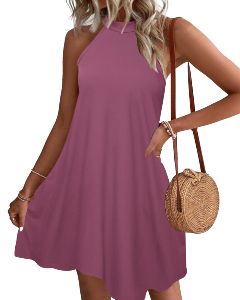 Vestito Estivo Donna Mian – Mini Tunica Halter con Schiena Scoperta e Tasche