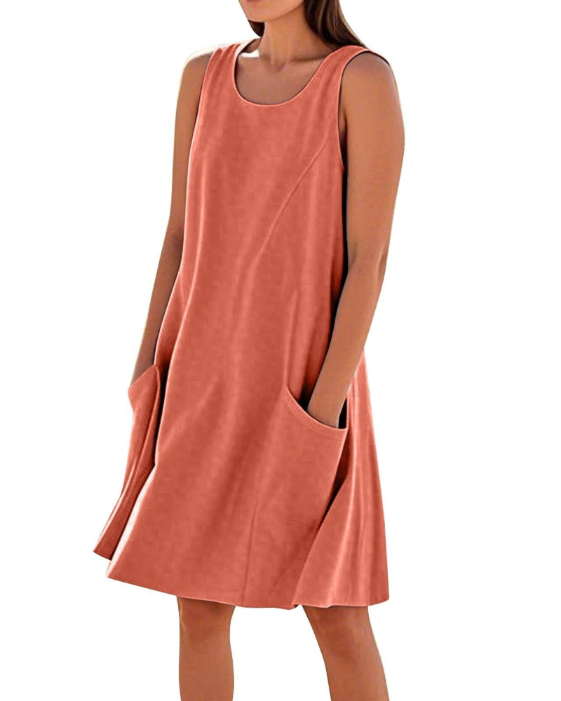 Vestito Estivo da Donna Ellai – Cotone Senza Maniche Lunghezza al Ginocchio con Tasche