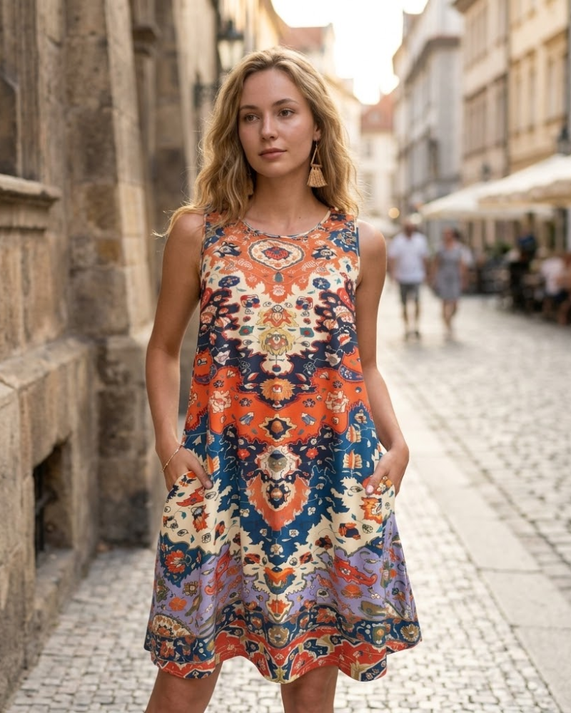 Vestito Estivo da Donna Léna – Vestito A-Line con Spalline, Scollo a V e Tasche, Lunghezza Media