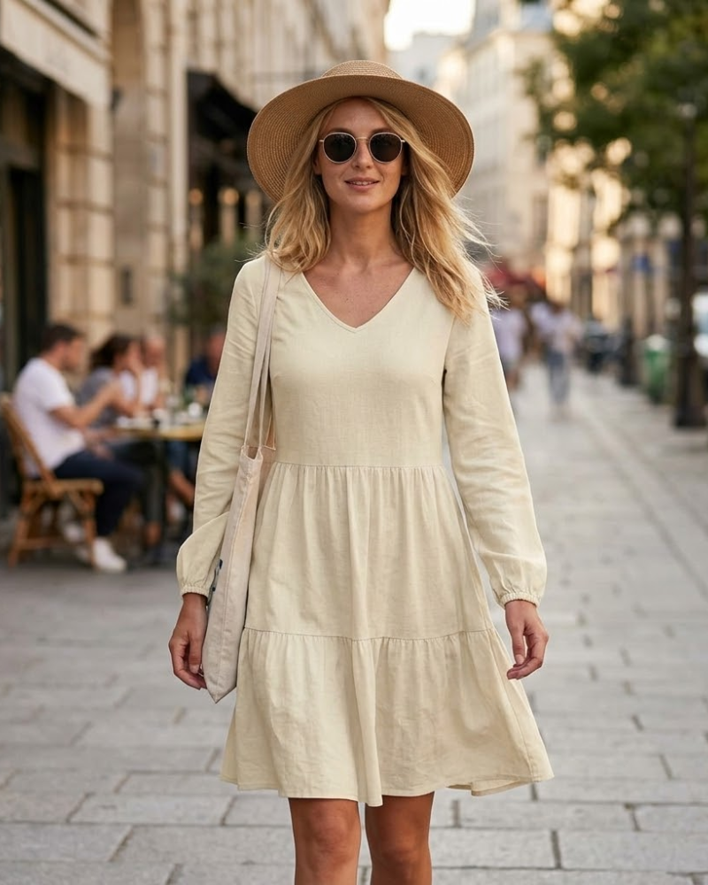 Charlotte Vestito Elegante Donna – Vestito Midi con Scollo a V, Maniche Lunghe a Sbuffo e Tasche