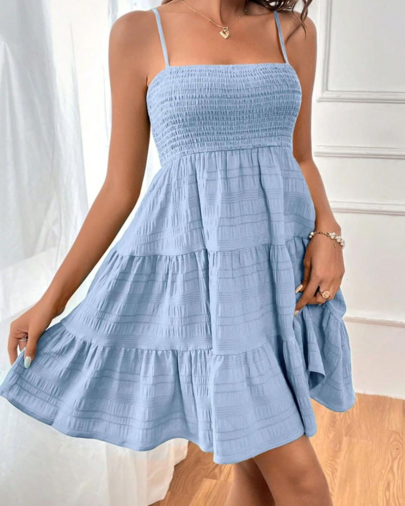 Vestito Mini Estivo da Donna Odelith – Spalline Sottili, Scollo Smockato, Taglio A-Line