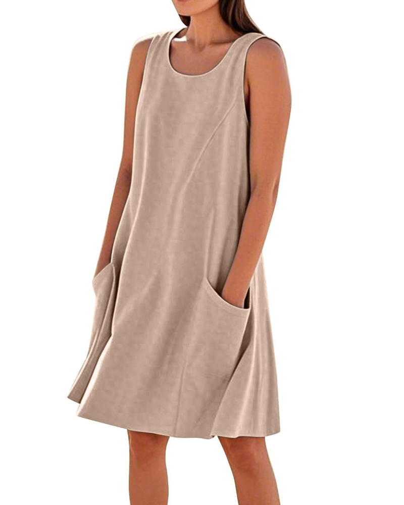 Vestito Estivo da Donna Ellai – Cotone Senza Maniche Lunghezza al Ginocchio con Tasche
