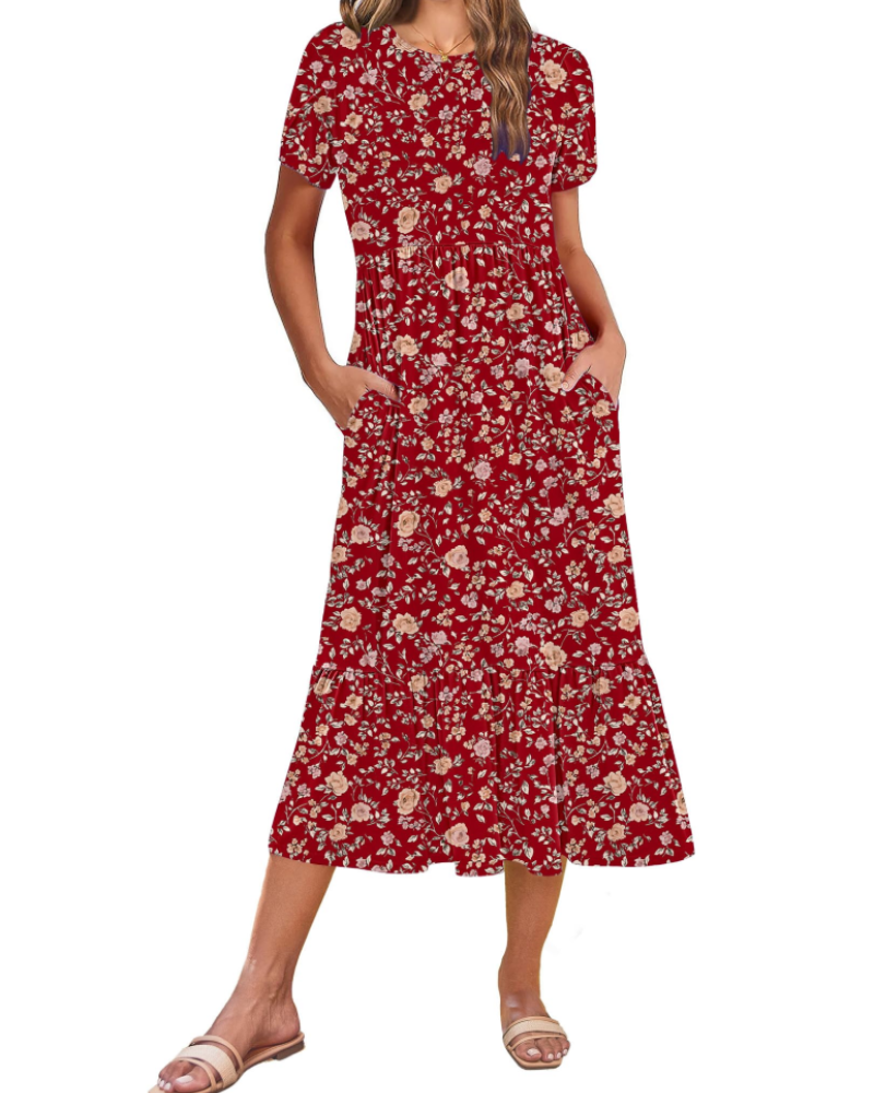 Vestito Midi Emily da Donna con Volant – Abito Estivo Svasato a Vita Alta con Tasche