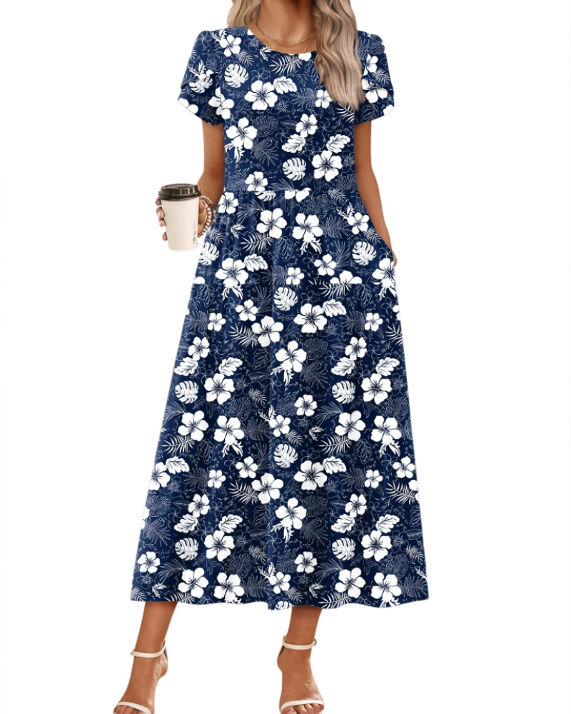 Abito Maxi Bohemien Olivia da Donna – Abito Lungo Floreale con Taglio A e Tasche