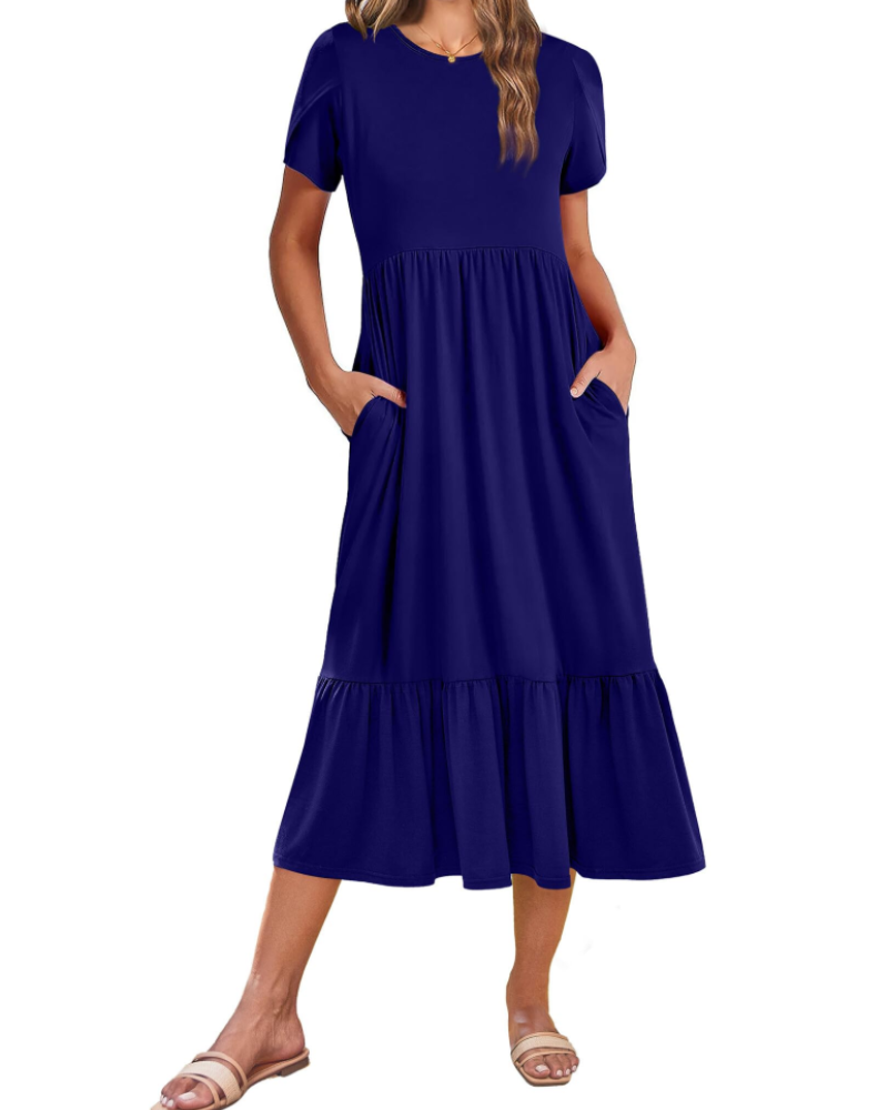 Vestito Midi Emily da Donna con Volant – Abito Estivo Svasato a Vita Alta con Tasche