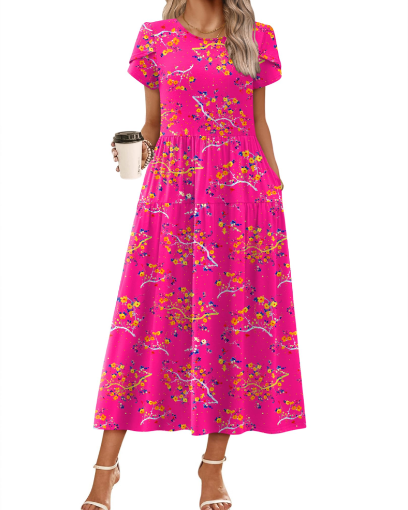 Abito Maxi Bohemien Olivia da Donna – Abito Lungo Floreale con Taglio A e Tasche