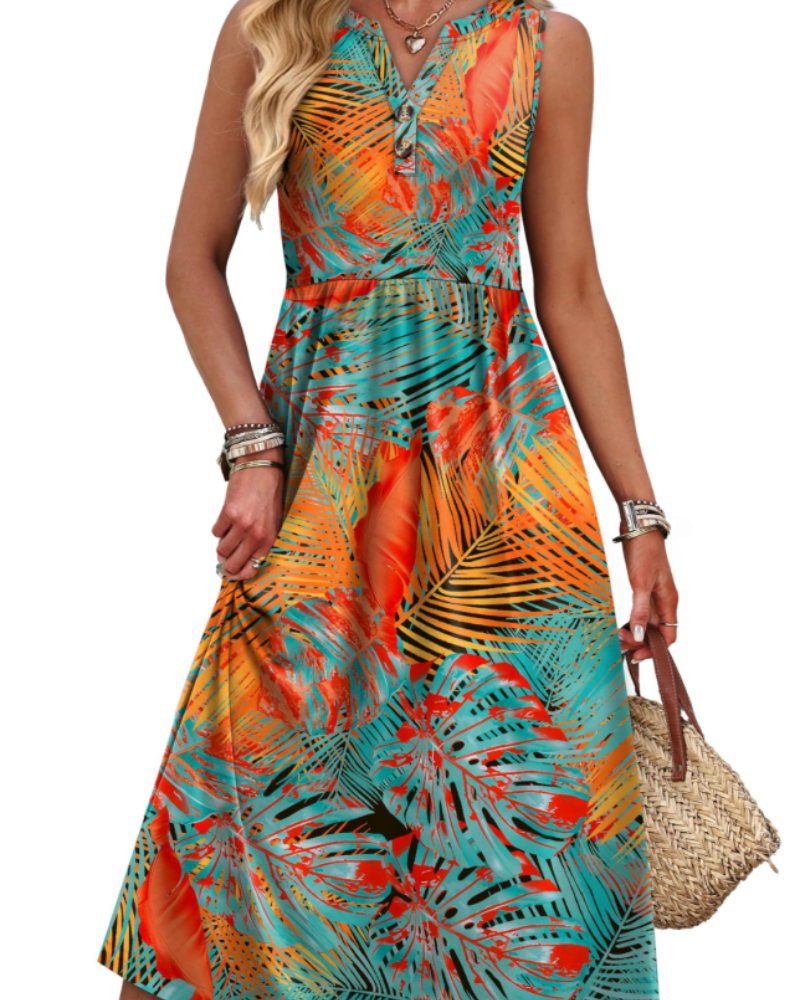 Vestito Maxi Sophia da Donna – Abito Lungo Estivo con Scollo a V, Senza Maniche e Tasche