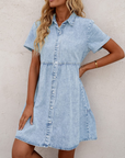 Vestito Camicia Donna in Denim Emma – Vestito Babydoll con Bottoni e Volant Sovrapposti